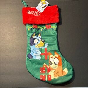 Bluey Christmas Stocking Holiday Plush Cuff Red Green Kids Decor NWT